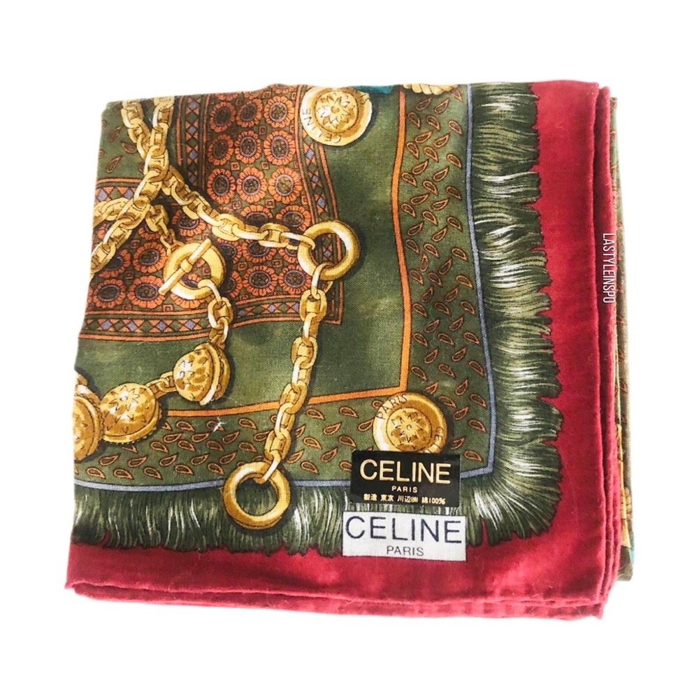 🆕CELINE Paris Handkerchief Scarve Gold Chains Authentic